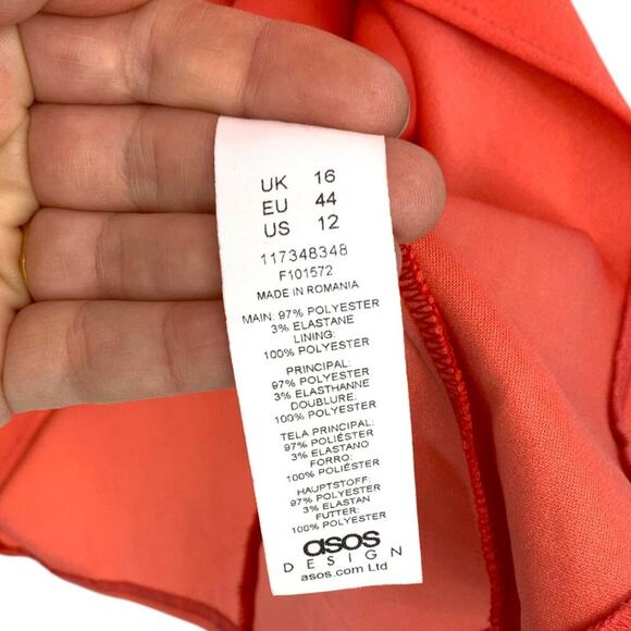 ASOS DESIGN Curve Twist Front Midi Shirt Dress Coral Size 12 NWOT $65 MSRP - Picture 6 of 8